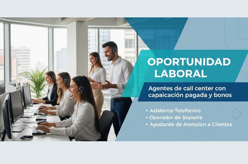 Agentes de call center con capacitación pagada y bonos