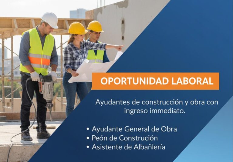 Lee más sobre el artículo Ayudantes de construcción y obra con ingreso inmediato